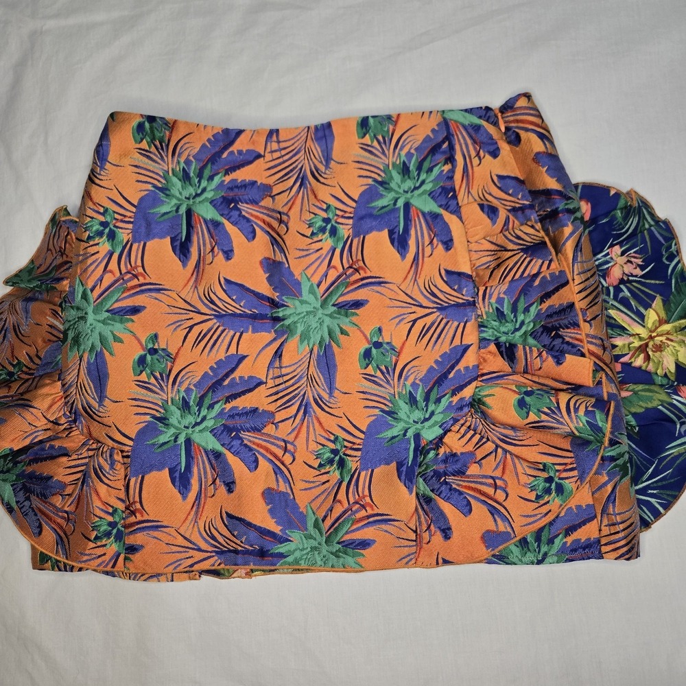 Asos Skirt Floral Mini Ruffle Sides‎ Orange Size 14 NWOT